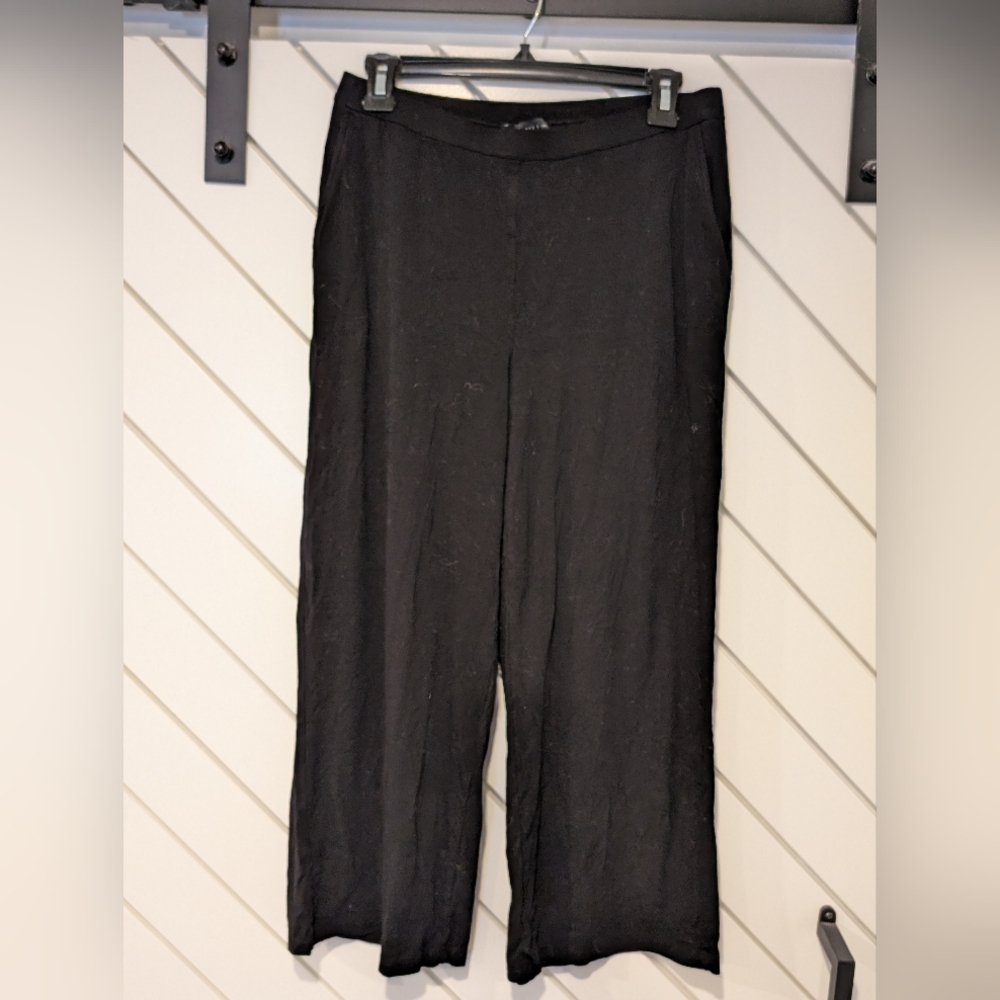 Joan Vass Pull-On Casual Wide-Leg Black Pants Size Small